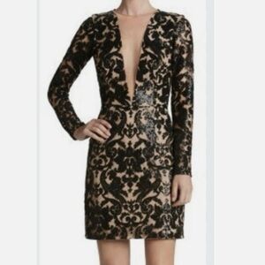 Dress the Population Black and Cream Long Sleeve Dress